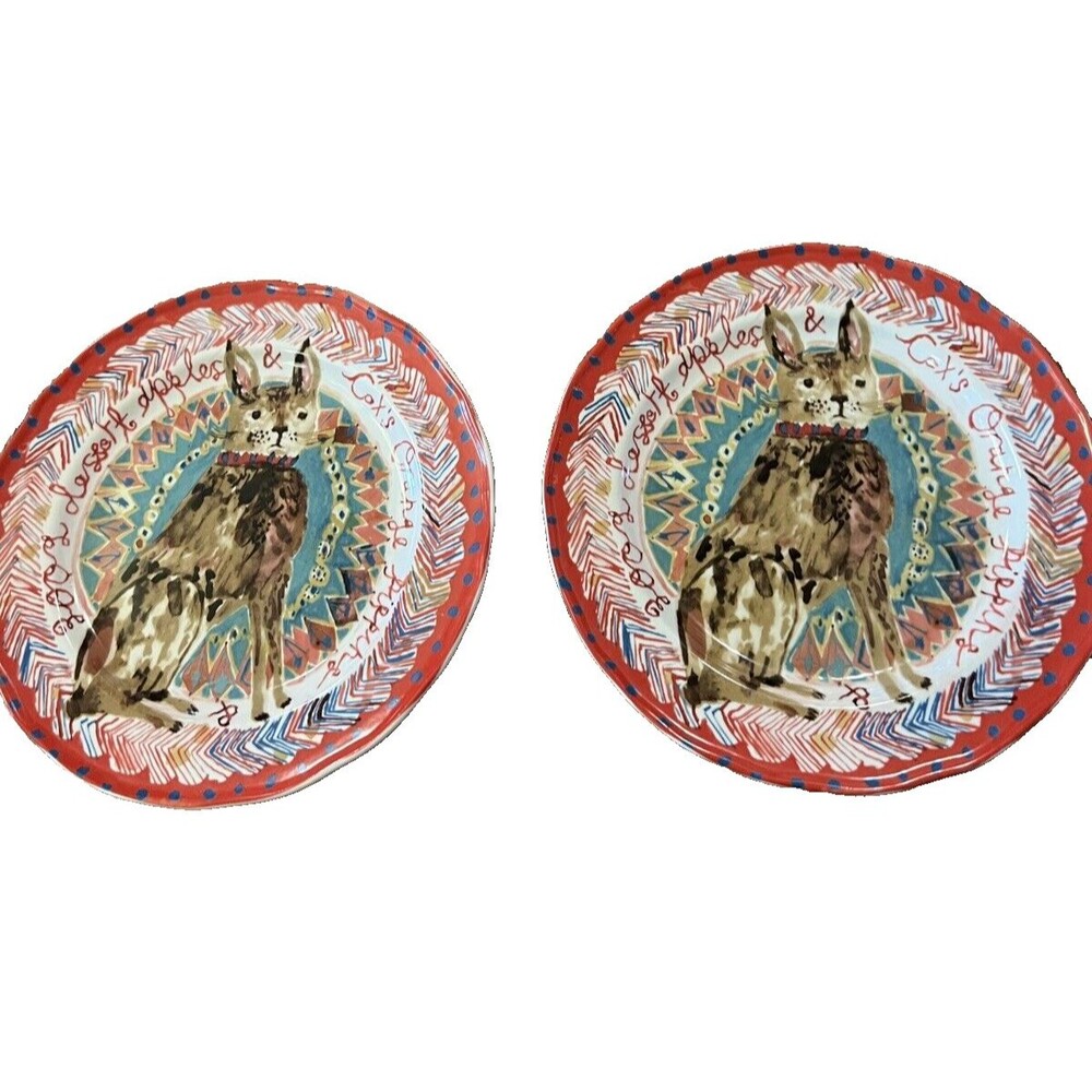 2 Anthropologie WOODLAND PICNIC Cornelia O'DONOVAN Rabbit A Plate For Apple Pie